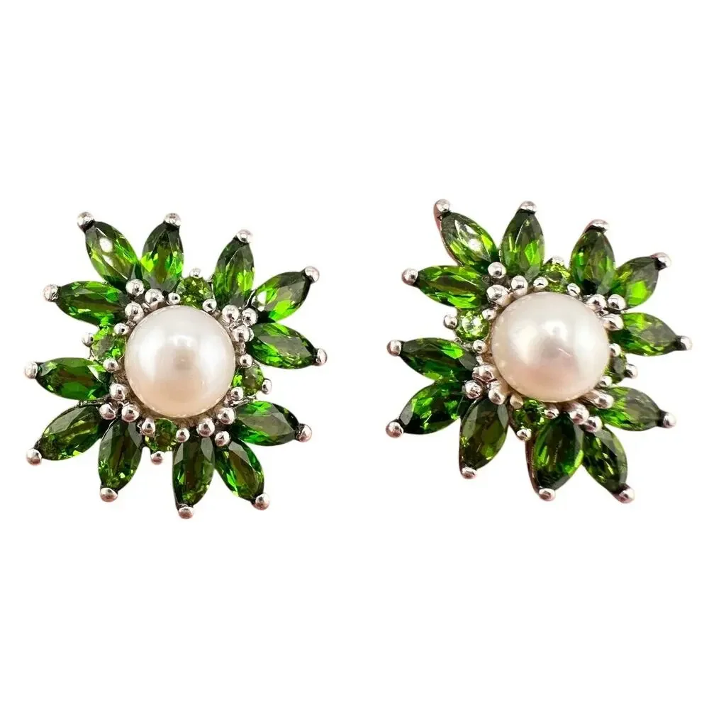 925 Sterling Silver Freshwater Pearl Marquise Chrome Diopside .75